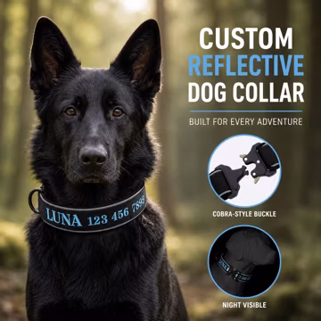 Personalized Reflective Tactical Dog Collar, Custom Embroidered, Silent Heavy Duty K9 for Large Dogs