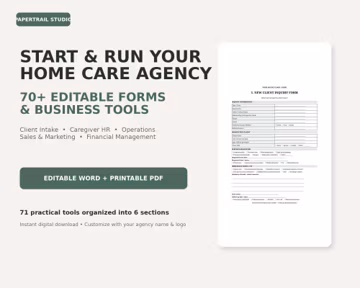 Non-Medical Home Care Agency Forms Bundle | 70+ Editable Business, Client & Caregiver Templates