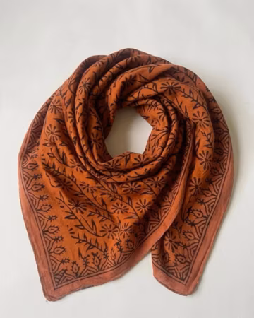 Block Print Rust Orange Bandana Scarf, cotton bandanas,Boho Headscarf, Paisley Print Square Scarf ,Artisan Handcrafted Accessory,Neckerchief