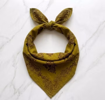 Olive Green Hand Block Print Bandana Scarf, Organic Cotton Bandana, Handmade Paisley Head Scarf, Indian Block Print Cotton Bandana