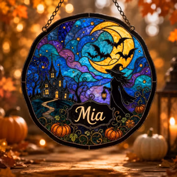 Personalized Witch Suncatcher, Halloween Window Hanging Decor, Haunted House Gift, Spooky Season