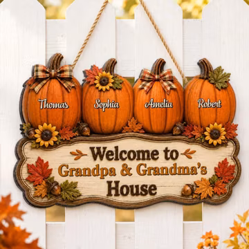Personalized Grandpa And Grandma’s House Wood Sign Hanger, Porch Decor Gift, Fall Season Gift For Grandparents