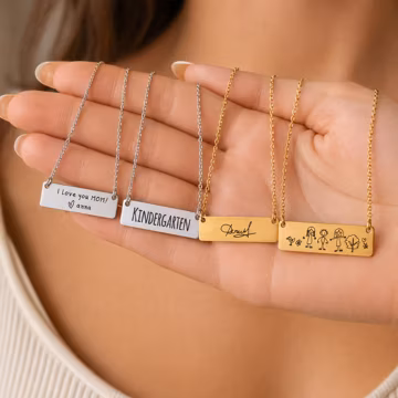 Personalized Actual Handwriting Necklace, Custom Kids Drawing Bar Pendant, Signature Keepsake Gift for Mom