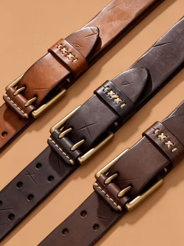 Handmade Full Grain Leather Belt, Custom Engraved Double Prong Mens Belt Multi Sizes