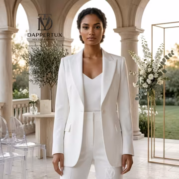 Women's Elegant White Pantsuit | Bridal Suit for Wedding | Tailored White Blazer and Trousers Set | Rehearsal Dinner Outfit