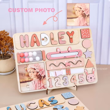 Personalized Name Puzzle, Custom Photo Busy Board, Montessori Toy, Baby Gift