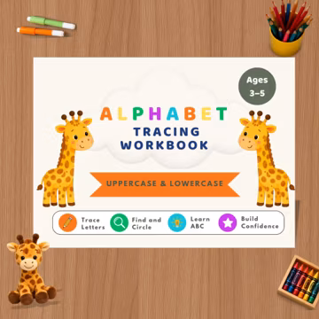Alphabet Tracing Workbook Printable PDF | Preschool ABC Worksheets | Letter Recognition Activities | Uppercase & Lowercase | Ages 3–5