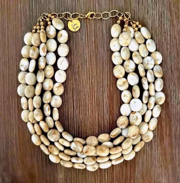 The ORIGINAL DRIFTWOOD Necklace Cream & Brown Beaded Necklace – Beaded Necklace Handmade in Texas Lightweight 4oz