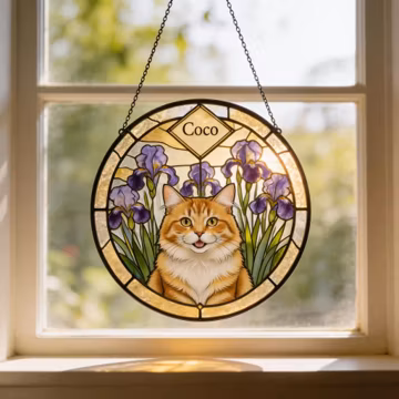 Personalized Dog Portrait Suncatcher with 3D Texture, Custom Stained Glass Pet Memorial, Thoughtful Gift forCat Dog Lovers