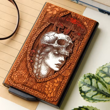 Skin to Bone - Wooden Card Holder Wallet | Handmade, Laser Engraved and Hand Painted | RFID Blocking with 9 Card Capacity