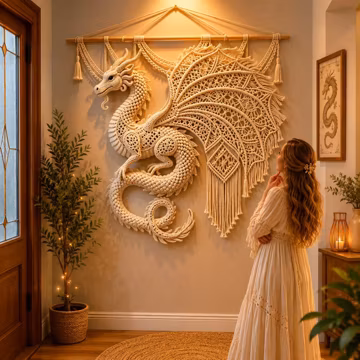 Dragon Wall Hanging Crochet Pattern | Boho Fantasy Fiber Art (PDF Pattern)