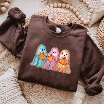 Colorful Ghost Trio T-Shirt, Glitter Leopard Halloween Tee, Fun Festive Shirt for Women