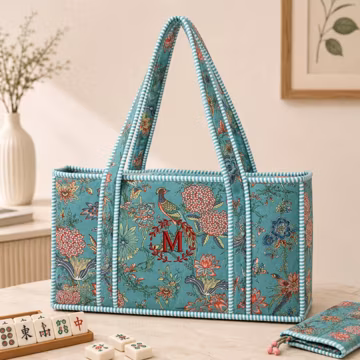 Quilted Cotton Mahjong Bag and Tile Pouch | Mahjong Carrying Case | Mahjong Storage Organizer Set | Gift for Mahjong Lovers