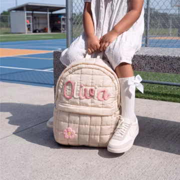Personalized Quilted Backpack, Kids School Bag with Name for Back to School