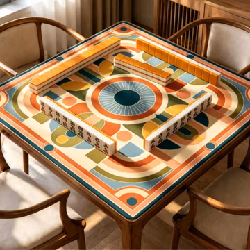 Retro Geometric Mahjong Mat, Art Deco Game Mat, Non Slip Mid Century American Mahjong Table Mat