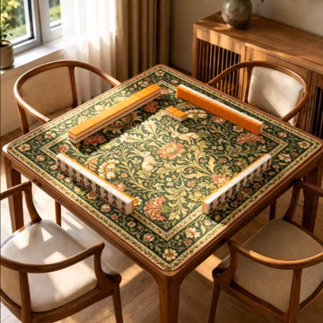 Vintage Rabbit Mahjong Mat, Botanical Floral Game Mat, Cottagecore Mahjong Table Mat, Grandmillennial Game Night Gift