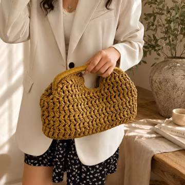 Woven Straw Bag, Women Boho Handbag, Summer Beach Purse, Raffia Tote Bag Vacation Holiday Clutch, Gift For Her