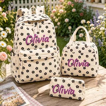 Embroidered Custom Name Backpack & Lunch Tote Set, Kids Back to School Gift,Kids Student Schoolbag