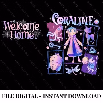 Coraline Purple PNG , Coraline PNG, Wybie Bobinsky Spink Forcible, Fantasy Horror Birthday Movie Digital Download