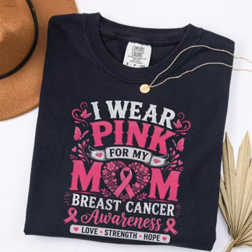 Comfort Colors Custom I Wear Pink For My Mom Shirt, Personalized Breast Cancer Awareness Shirt, Family Support Pink Ribbon Custom Tee Gift