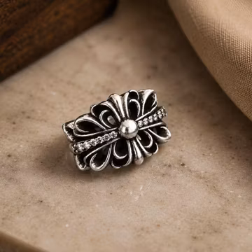 925Silver Gothic Cross Ring, Vintage Floral Statement Ring, Punk Biker Jewelry, CZ Stone Silver Ring, Unisex Y2K Aesthetic Gift