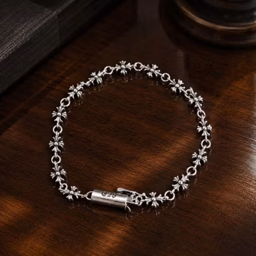 Vintage 925 Sterling Silver Cross Flower Bracelet | Gothic Punk Chain Bracelet for Men & Women