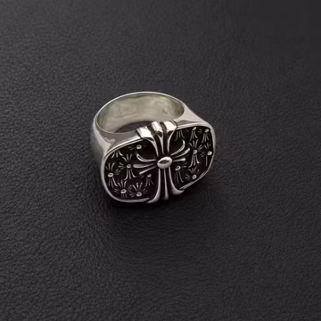 Vintage Gothic Cross Signet Ring for Men, 925Silver Black Enamel Statement Ring, Punk Biker Jewelry, Handmade Sterling Silver Ring
