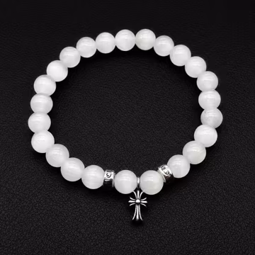 Onyx Beaded Cross Bracelet for Men, Gothic Punk Charm Bracelet, Stretch Stone Bead Jewelry, Unisex Christian Gift