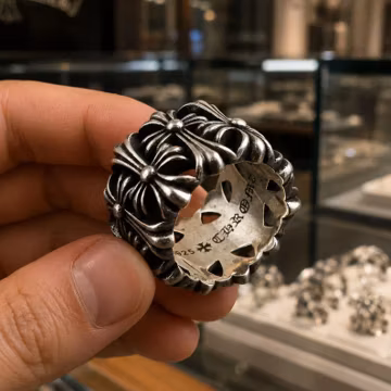 Vintage Gothic Floral Ring | Silver-Tone Biker Punk Statement Band Accessory