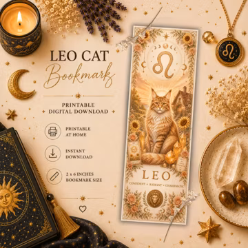Leo Cat Bookmark | Printable Bookmark | Zodiac Gift for Book Lovers | Astrology Digital Download