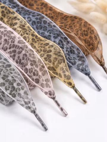 Leopard Ribbon Shoelaces, Wide Organza Shoe Laces, Animal Print Bow Laces for Sneakers, Coquette Shoe Decor, 5 Colors, 31-63 in Sneaker Gift