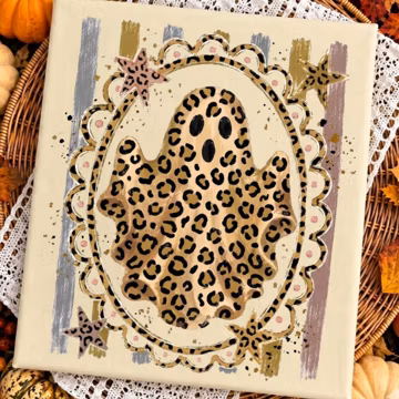 Leopard Print Ghost Png, Trendy Halloween Ghost Png, Preppy Cheetah Print Sublimation, Retro Ghost Star Design, Girly Halloween Shirt