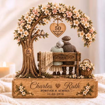 Custom 50th 25th Anniversary Gift Wooden Block, Faux 3D Flat Print, Personalized Grandparents Gift, Parents Golden Wedding Couple Decor