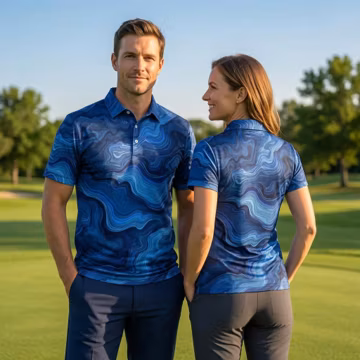 Blue Wave Golf Polo Shirt, Abstract Ocean Pattern Matching Polo, Retro Sport Shirt, Summer Casual Top, Athletic Apparel, Couple Gift