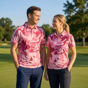 Pink Swirl Golf Polo Shirt, Abstract Pattern Matching Polo, Retro Wave Sport Shirt, Summer Casual Top, Athletic Apparel, Couple Gift