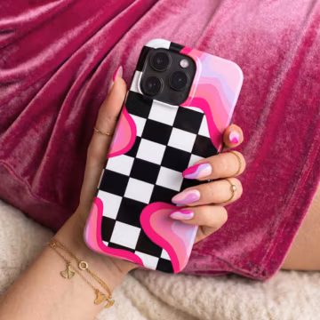 Pink Checkerboard Swirl iPhone Case | Retro Waves MagSafe Tough Protection