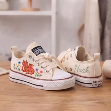 Personalized Dragon Kids Sneakers, Hand Embroidered Dragon Canvas Shoes, Custom Name Toddler Sneakers,Fantasy Birthday Gift for Boys & Girls