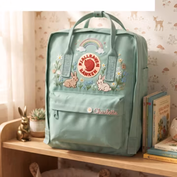 Personalized Bunny Rainbow Embroidered Backpack, Custom Kids School Backpack with Name, Rabbit Mini Backpack, Back to School Gift
