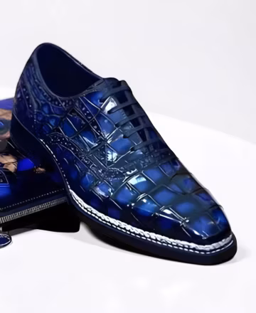 Handmade Pure Quality Handmade Men's Blue Croc Print Leather Oxford Lace up Shoes