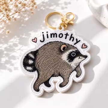 Personalized Jimothy Raccoon Embroidered Keychain, Cute Trash Panda Keychain, Custom Name Bag Charm, Funny Raccoon Gift