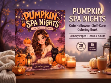Halloween Coloring Book for Teens & Adults, Cozy Self-Care, Digital Pages, Pumpkin Spa Nights