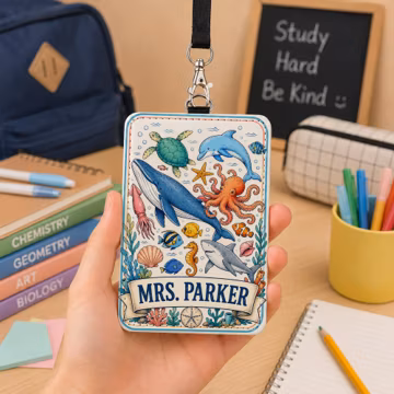 Personalized Ocean Badge Holder, Teacher ID Card Holder, Marine Life Lanyard Badge, Custom Name Back to School Gift