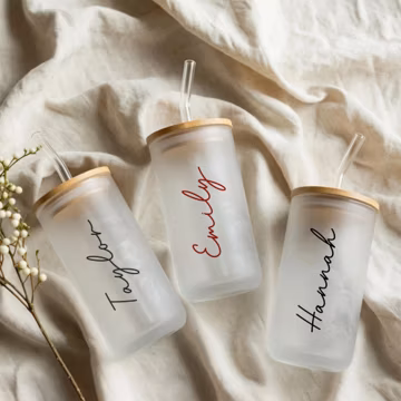 Personalized Iced Coffee Cup, 16oz Glass Cup, Custom Beer Can Glass with Lid and Straw, Bridesmaid Gift, Bridesmaid Proposal