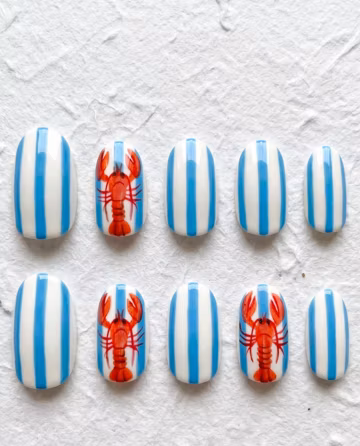 Blue Summer Press On Nails, Coastal Beach Ocean Nail Art Set Handmade