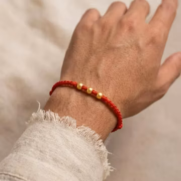 minimalist red Tibetan 14k gold three beads Bracelet, Lucky Bracelet Symbolizing Past Present Future, handmade Protection Jewelry Gift
