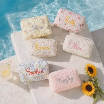 Custom Embroidered Floral Women’s Makeup Pouch, Portable Travel Toiletry Bag, One-of-a-Kind Custom Gift for Bridesmaids