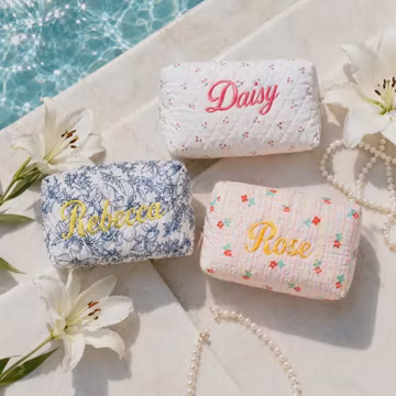 Women’s Travel Toiletry Bag with Custom Floral Embroidery, Personalized Makeup Pouch, Unique Sentimental Bridesmaid Gift Idea