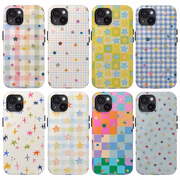 Colorful Checkered Phone Case, Colorful Stars Stripped Gifts, iPhone 17 16 15 14 13 12 Pro Max, Samsung S25 S24 S23 S22 S21