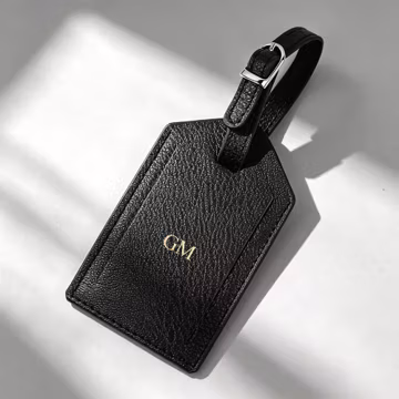 Custom Black Leather Luggage Tag with Monogram, Thoughtful Personalized Gift for Him/Her, Birthday, Graduation, Groomsman Gift
