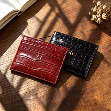 Custom Initial Croc Texture Leather Card Holder, Slim Credit Card Case for ID Cards & Business Cards